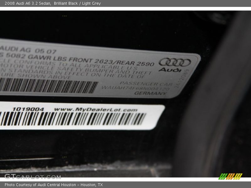 Brilliant Black / Light Grey 2008 Audi A6 3.2 Sedan