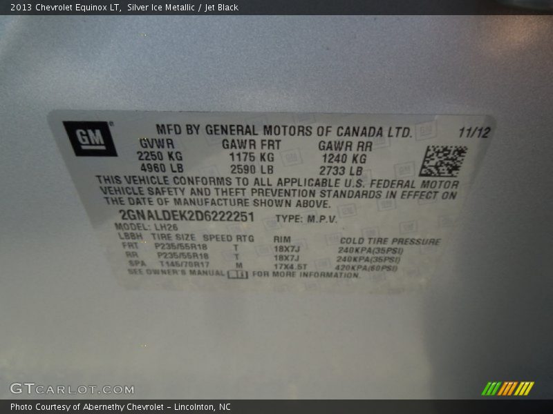 Silver Ice Metallic / Jet Black 2013 Chevrolet Equinox LT