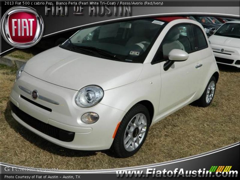 Bianco Perla (Pearl White Tri-Coat) / Rosso/Avorio (Red/Ivory) 2013 Fiat 500 c cabrio Pop