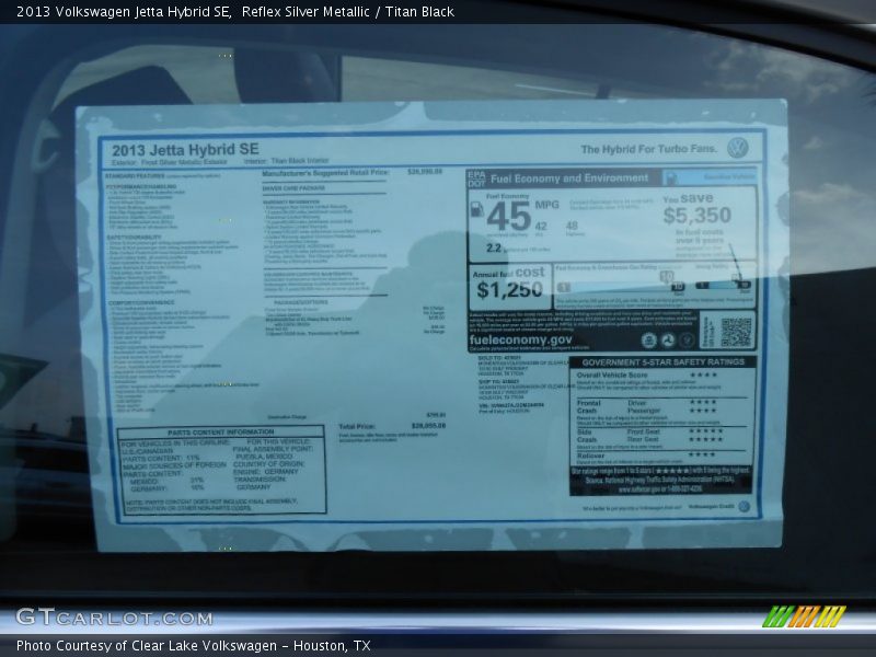  2013 Jetta Hybrid SE Window Sticker