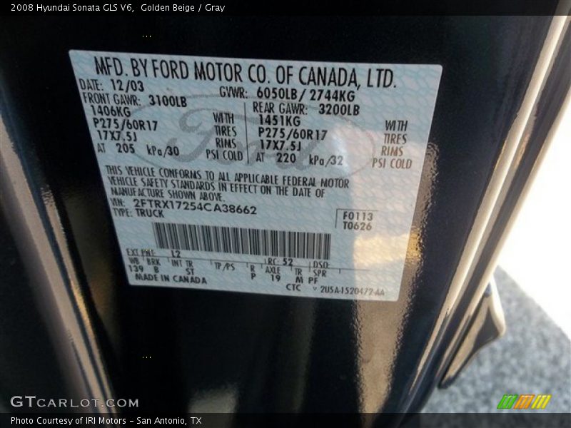Golden Beige / Gray 2008 Hyundai Sonata GLS V6