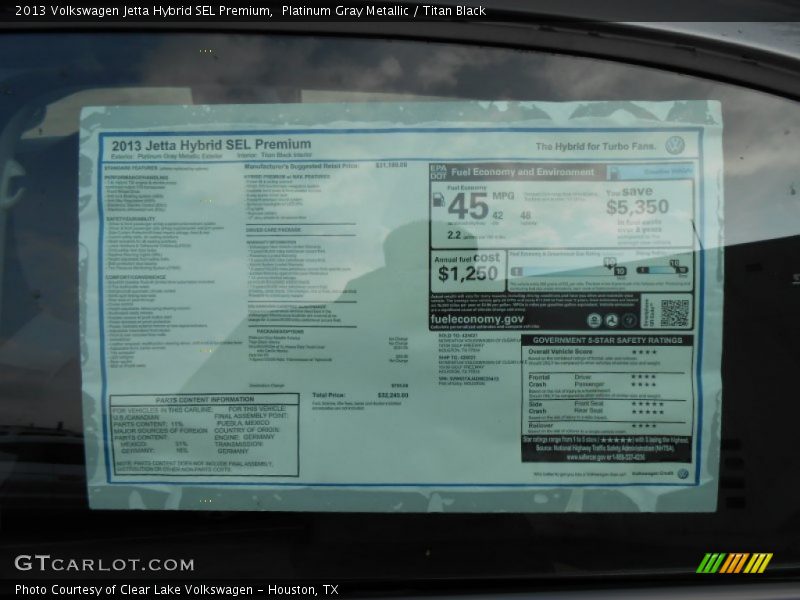  2013 Jetta Hybrid SEL Premium Window Sticker