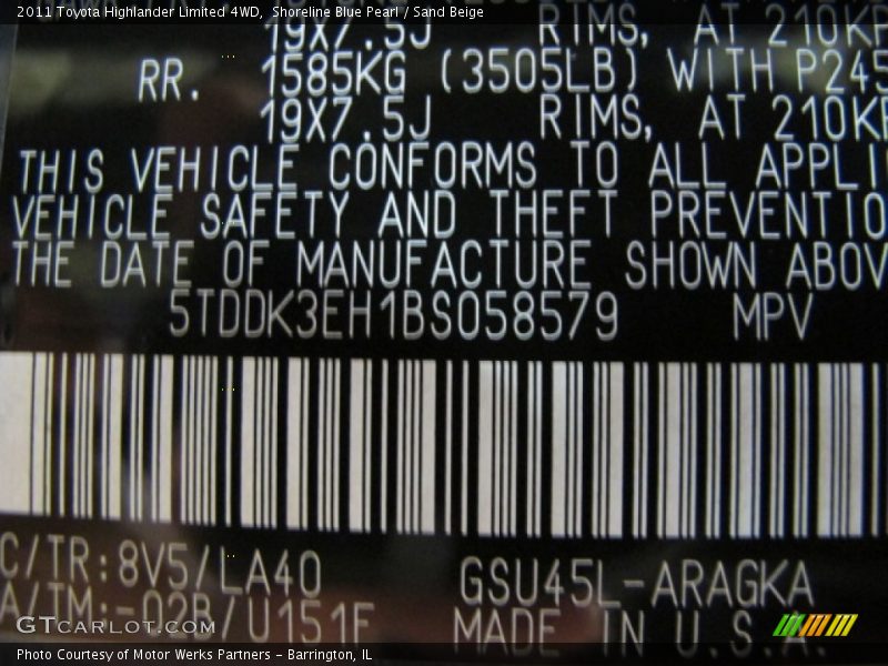Shoreline Blue Pearl / Sand Beige 2011 Toyota Highlander Limited 4WD