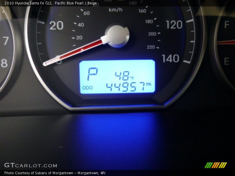 Pacific Blue Pearl / Beige 2010 Hyundai Santa Fe GLS