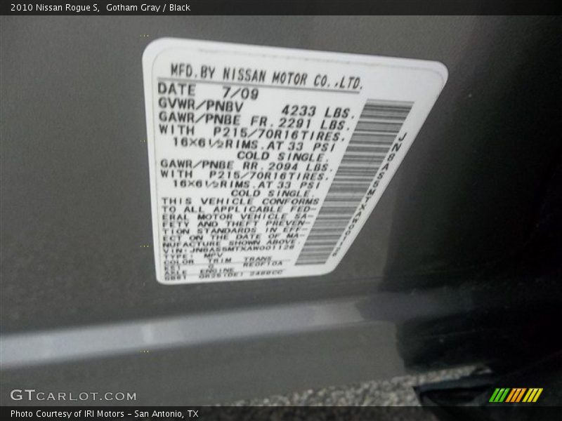 Gotham Gray / Black 2010 Nissan Rogue S