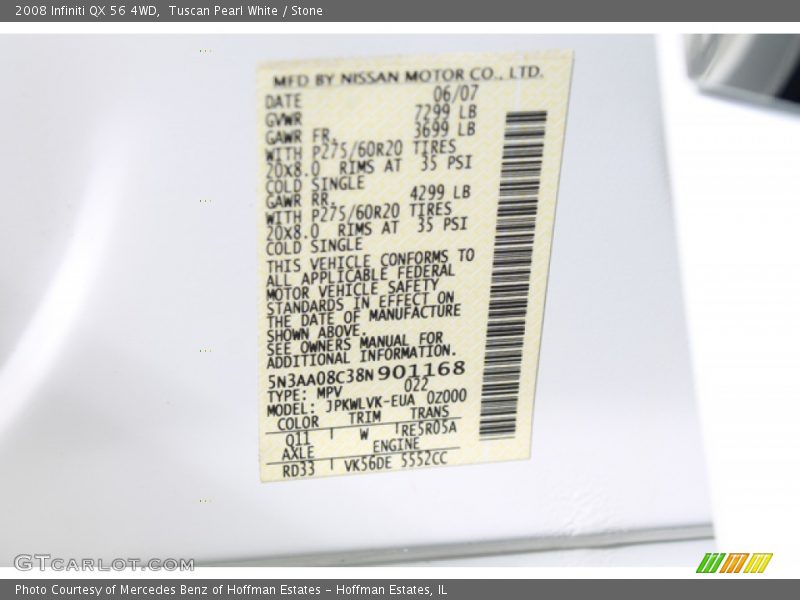 Tuscan Pearl White / Stone 2008 Infiniti QX 56 4WD