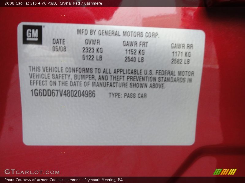 Crystal Red / Cashmere 2008 Cadillac STS 4 V6 AWD