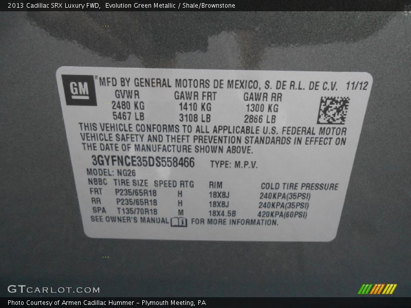 Evolution Green Metallic / Shale/Brownstone 2013 Cadillac SRX Luxury FWD