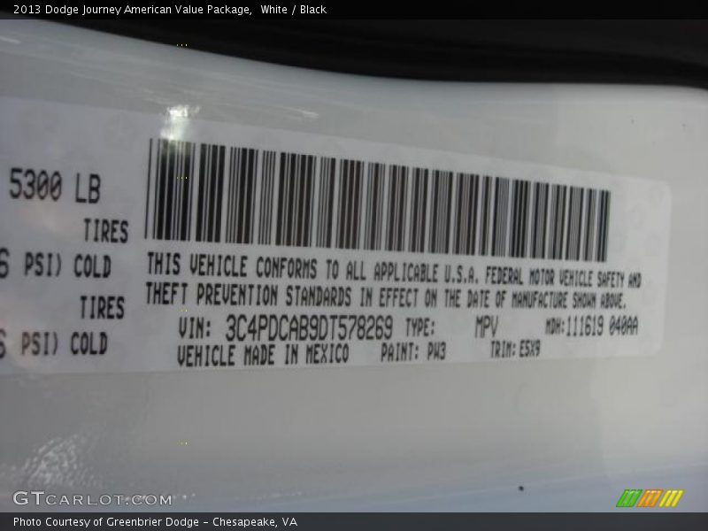 White / Black 2013 Dodge Journey American Value Package