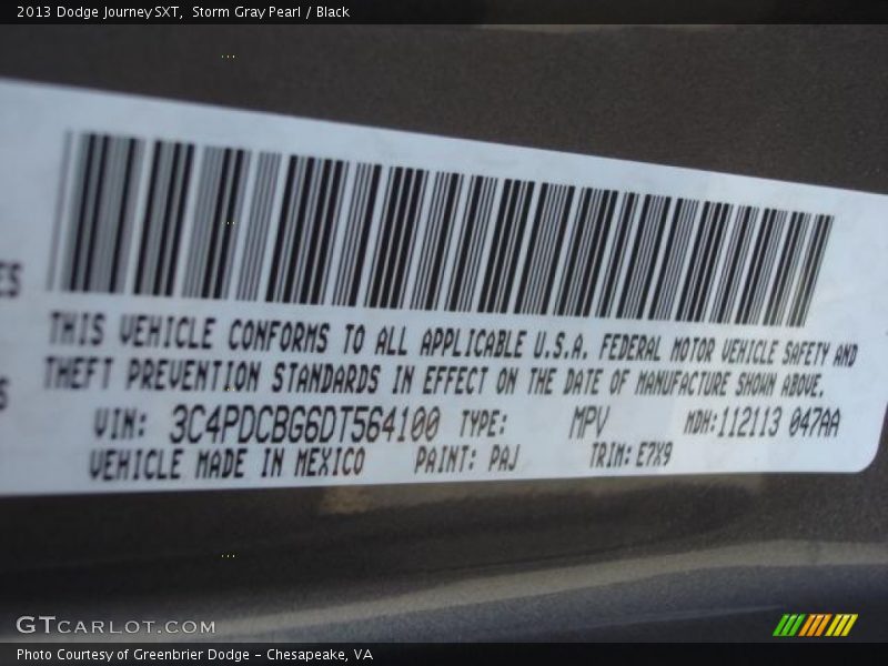 Storm Gray Pearl / Black 2013 Dodge Journey SXT