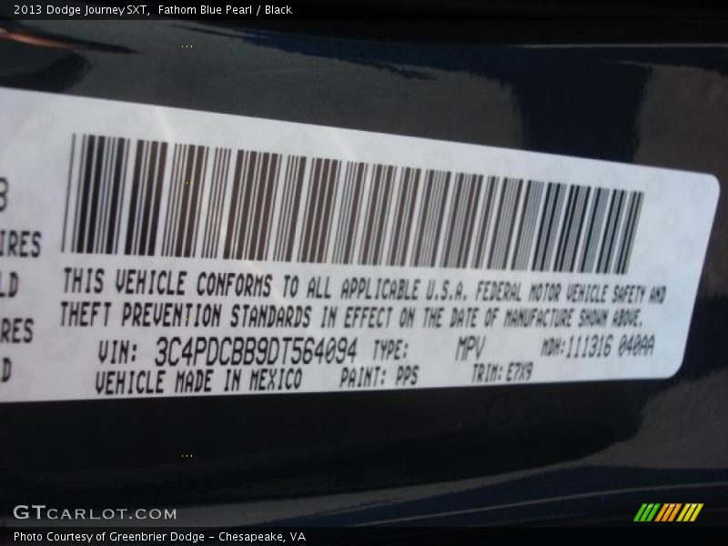 Fathom Blue Pearl / Black 2013 Dodge Journey SXT