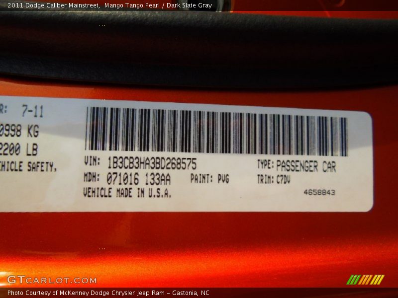 2011 Caliber Mainstreet Mango Tango Pearl Color Code PVG