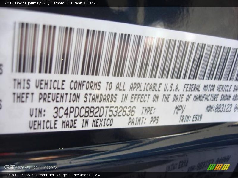 Fathom Blue Pearl / Black 2013 Dodge Journey SXT