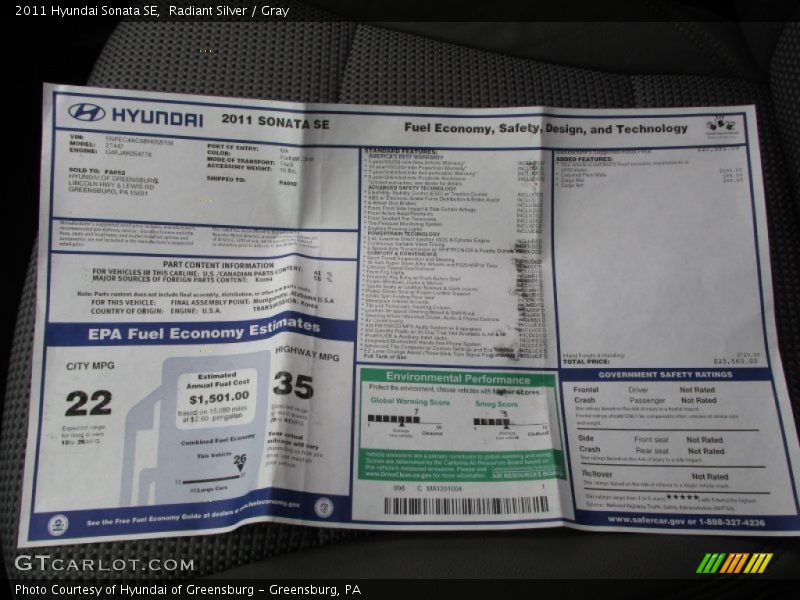 Radiant Silver / Gray 2011 Hyundai Sonata SE