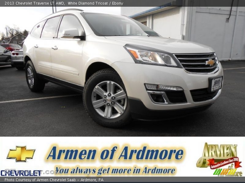 White Diamond Tricoat / Ebony 2013 Chevrolet Traverse LT AWD