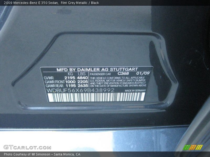 Flint Grey Metallic / Black 2009 Mercedes-Benz E 350 Sedan