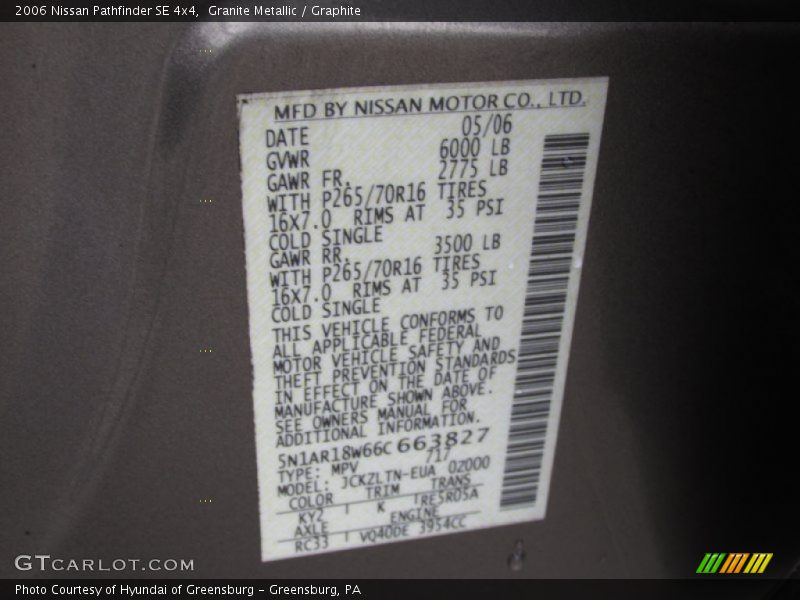 Granite Metallic / Graphite 2006 Nissan Pathfinder SE 4x4