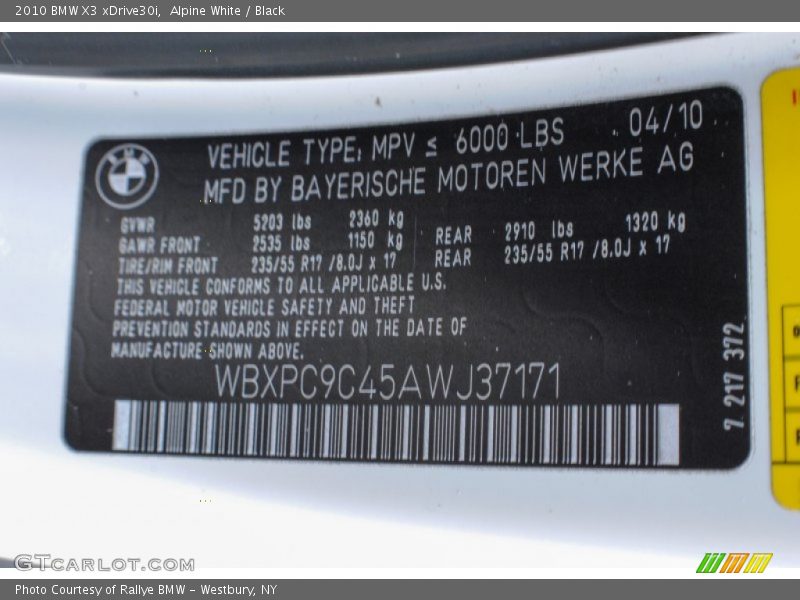 Alpine White / Black 2010 BMW X3 xDrive30i