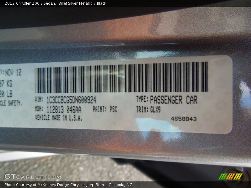 Billet Silver Metallic / Black 2013 Chrysler 200 S Sedan