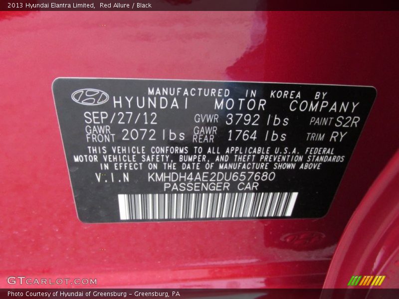 Red Allure / Black 2013 Hyundai Elantra Limited
