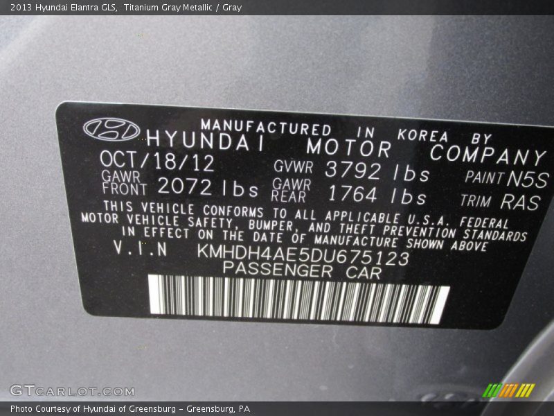 Titanium Gray Metallic / Gray 2013 Hyundai Elantra GLS