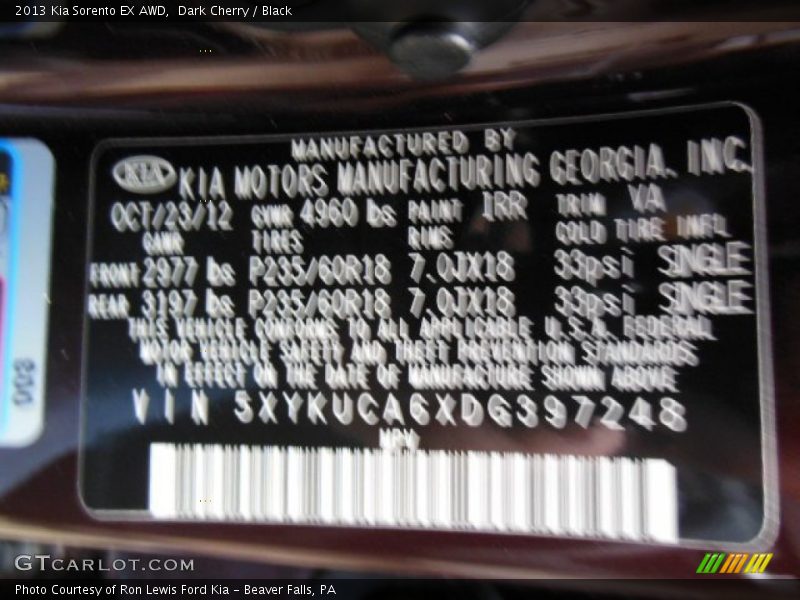 Dark Cherry / Black 2013 Kia Sorento EX AWD