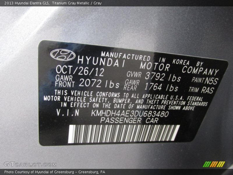 Titanium Gray Metallic / Gray 2013 Hyundai Elantra GLS