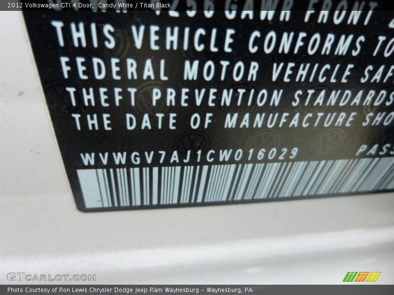 Candy White / Titan Black 2012 Volkswagen GTI 4 Door
