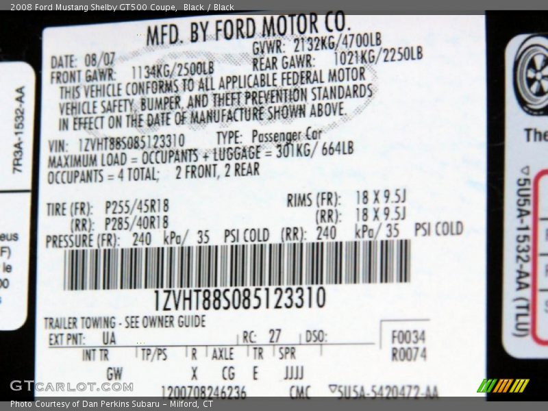 Black / Black 2008 Ford Mustang Shelby GT500 Coupe