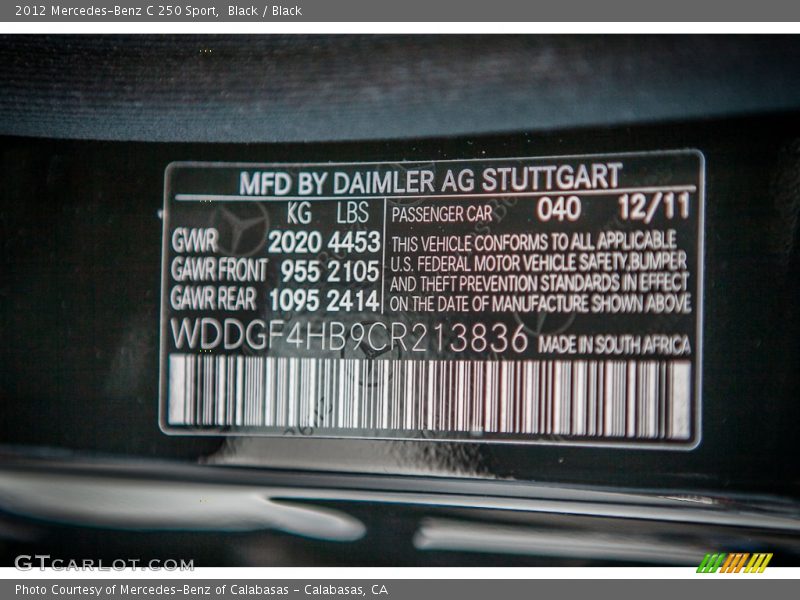 Black / Black 2012 Mercedes-Benz C 250 Sport