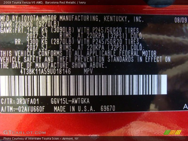 Barcelona Red Metallic / Ivory 2009 Toyota Venza V6 AWD