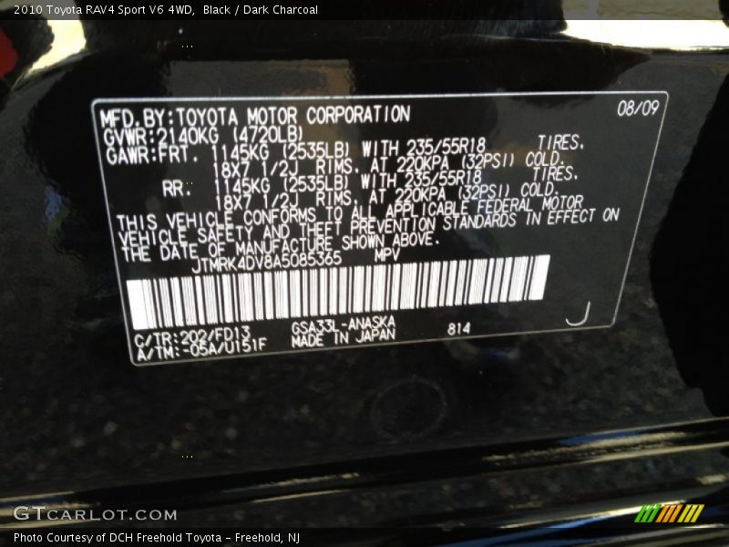 Black / Dark Charcoal 2010 Toyota RAV4 Sport V6 4WD