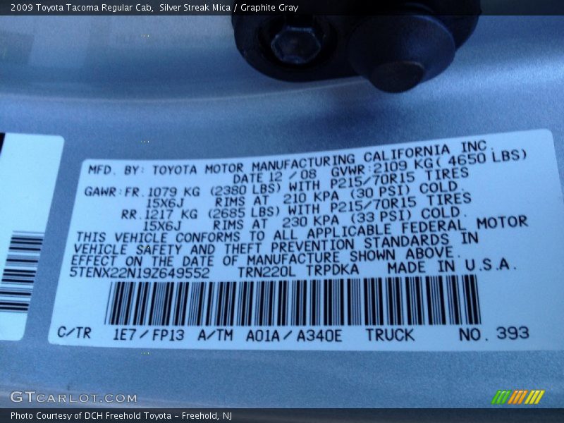 Silver Streak Mica / Graphite Gray 2009 Toyota Tacoma Regular Cab