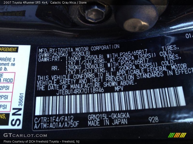 Galactic Gray Mica / Stone 2007 Toyota 4Runner SR5 4x4