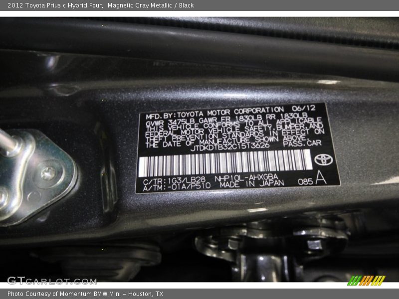 Magnetic Gray Metallic / Black 2012 Toyota Prius c Hybrid Four