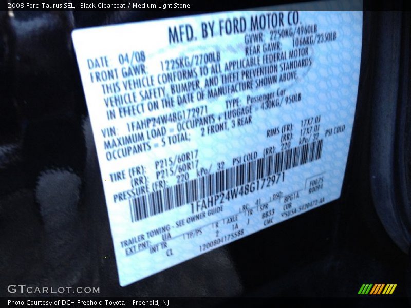 Black Clearcoat / Medium Light Stone 2008 Ford Taurus SEL
