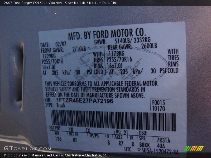 Silver Metallic / Medium Dark Flint 2007 Ford Ranger FX4 SuperCab 4x4