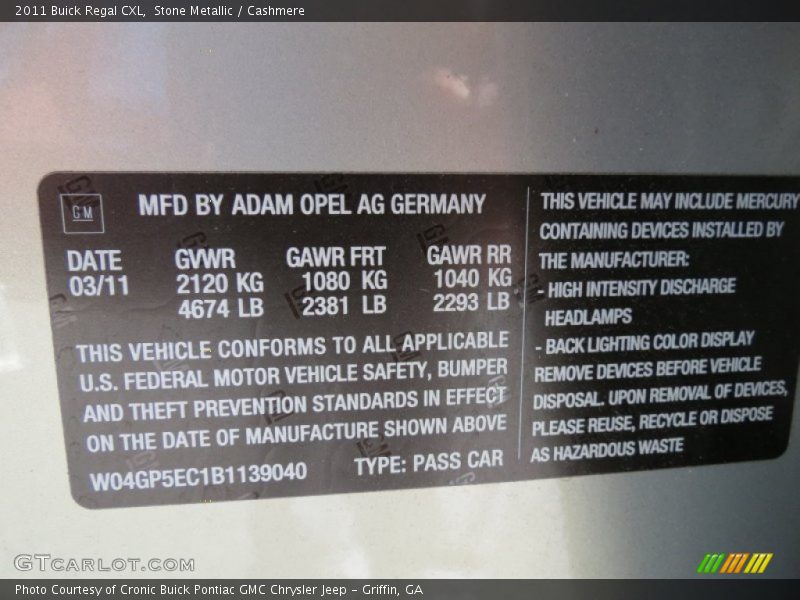 Stone Metallic / Cashmere 2011 Buick Regal CXL