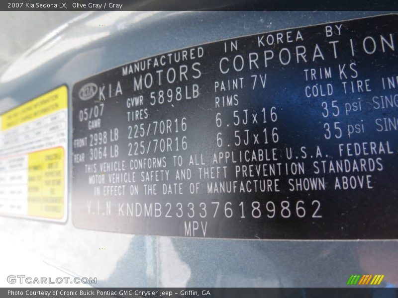 Olive Gray / Gray 2007 Kia Sedona LX
