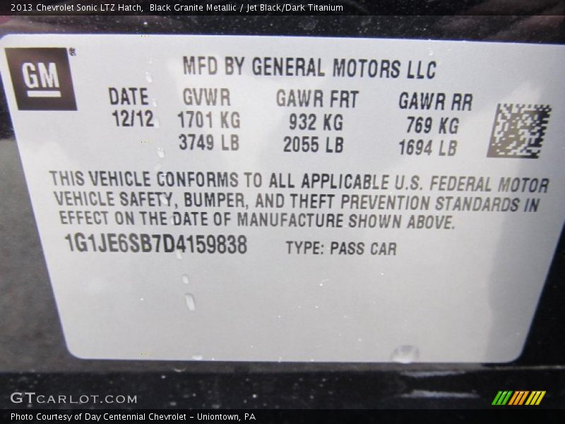 Black Granite Metallic / Jet Black/Dark Titanium 2013 Chevrolet Sonic LTZ Hatch