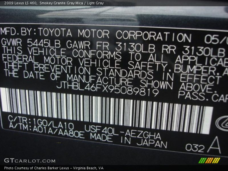 Smokey Granite Gray Mica / Light Gray 2009 Lexus LS 460