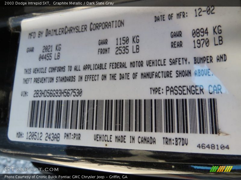 Graphite Metallic / Dark Slate Gray 2003 Dodge Intrepid SXT