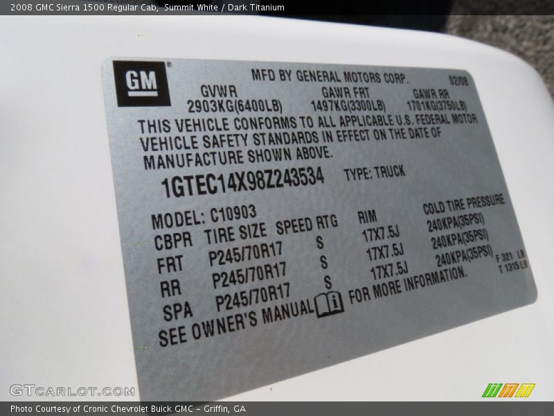 Summit White / Dark Titanium 2008 GMC Sierra 1500 Regular Cab