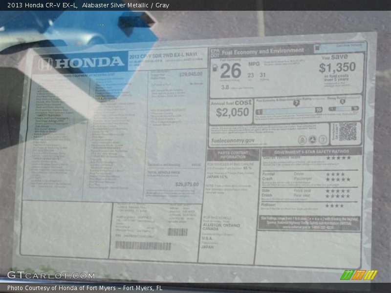 Alabaster Silver Metallic / Gray 2013 Honda CR-V EX-L
