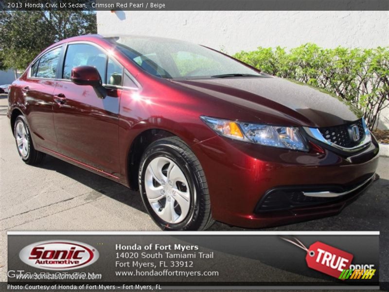 Crimson Red Pearl / Beige 2013 Honda Civic LX Sedan