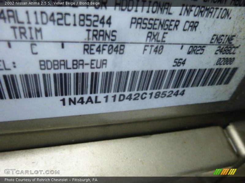 Velvet Beige / Blond Beige 2002 Nissan Altima 2.5 S