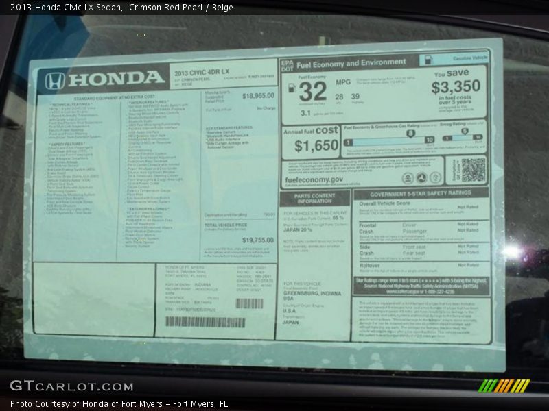 Crimson Red Pearl / Beige 2013 Honda Civic LX Sedan