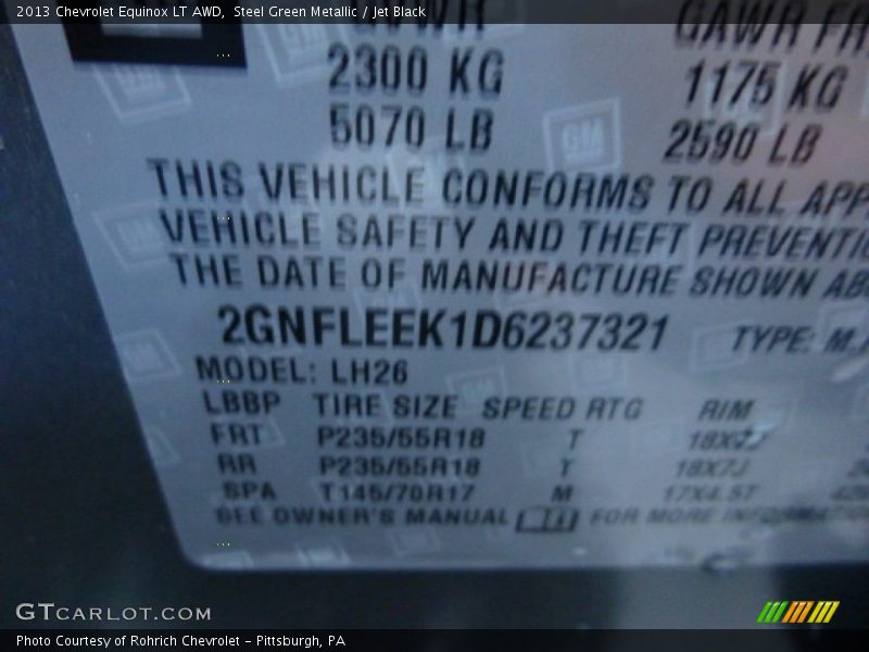 Steel Green Metallic / Jet Black 2013 Chevrolet Equinox LT AWD