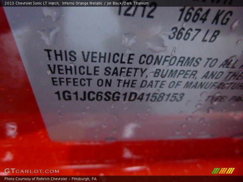 Inferno Orange Metallic / Jet Black/Dark Titanium 2013 Chevrolet Sonic LT Hatch
