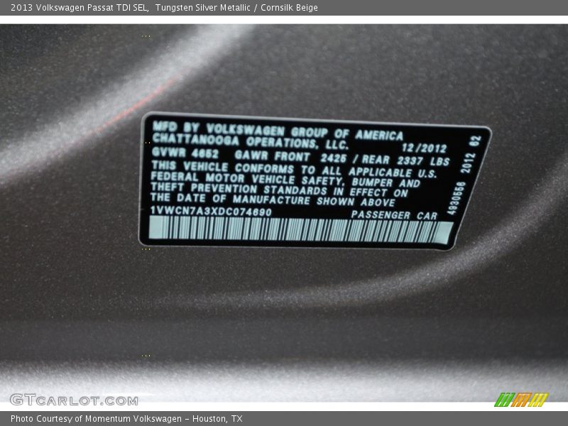 Tungsten Silver Metallic / Cornsilk Beige 2013 Volkswagen Passat TDI SEL